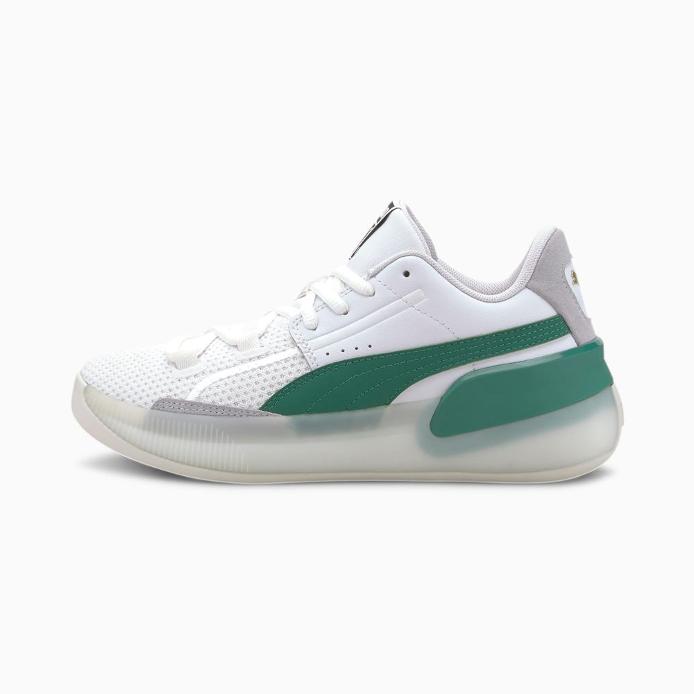 Puma Clyde Hardwood Lány Kosárlabda Cipő - Fehér/Zöld ( Hungary - JRELP0932 )